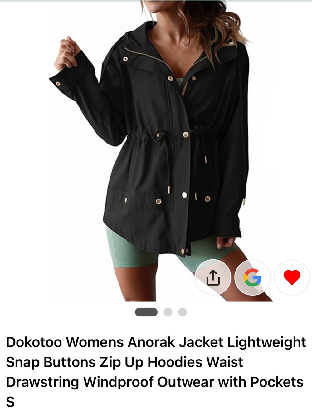 Women's Black Anorak Jacket with Drawstring Waist